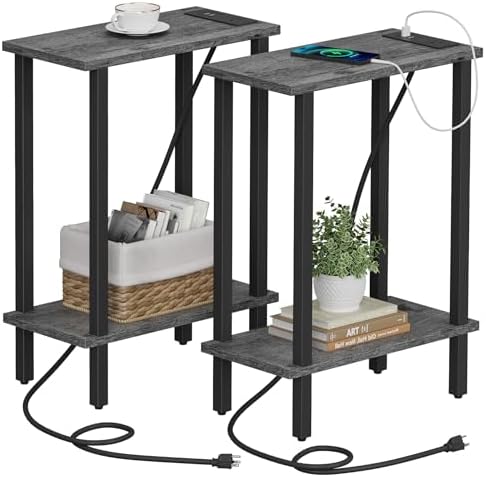 TUTOTAK Narrow Side Table Set of 2, Small End Table with Charging Station by ChoosetutotakFurnitureBuildYourCozyHome