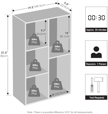 Furinno Reed Closet Organizers and Storage, 5-Cube Reversible Closet Shelves, Closet Organization Shelf, 9.4 x 19.5 x 31.5, for Bedroom, Closet, Blackwood - Image 2