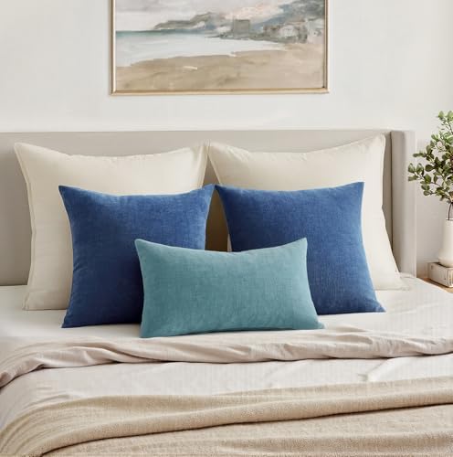 MIULEE Navy Blue Chenille Couch Lumbar Throw Pillow Covers, 12x20 - Image 4