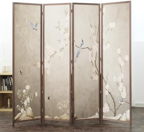 Furnnylane 4 Panel Room Divider, 5.6 ft Tall Double-Sided Blackout Folding Privacy Screen – Freestanding Wall Partition with Plums and Birds Scenery for Home Office, Easy Setup (67" H x 63" W) - Image 2