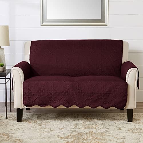 Great Bay Home Reversible Loveseat Cover - Washable Slipcover Furniture Protector with Elastic Straps - Perfect for Kids & Pets - Quilted & Stitched Detail (Wine/Light Grey) by GreatBayHome