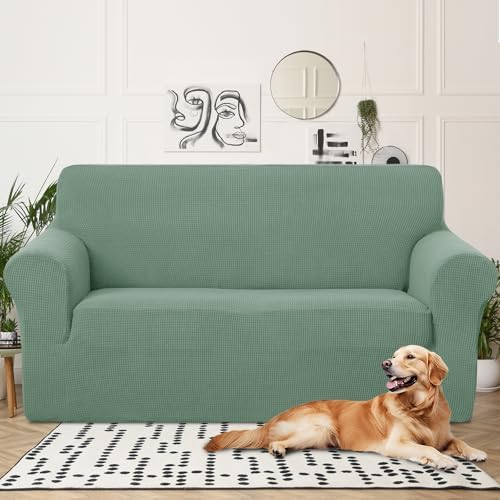 U-NICE HOME Oversized Stretch Loveseat Couch Cover, Cyan - Image 2