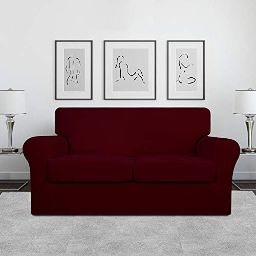 Easy-Going 3 Pieces Stretch Soft Couch Cover for Dogs - Washable Sofa Slipcover for 2 Separate Cushion Couch - Elastic Furniture Protector for Pets, Kids (Loveseat, Wine, Medium) - Image 2