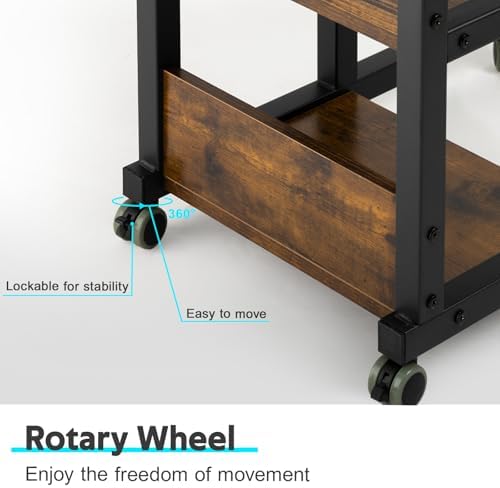 Hadulcet C Shaped Side Table Adjustable, Height Adjustable C Table with Wheels and Storage Shelves for Couch Bed Recliner Rustic Brown - Image 6