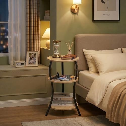 YEAKOO Small Side Table with Charging Station,3-Tier Round end Table - Image 2