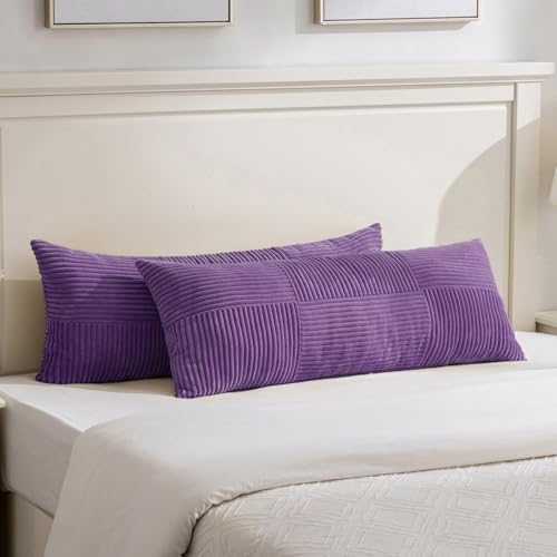 Fancy Homi Set of 2, Purple Patchwork Corduroy Decorative Soft Striped Modern Accent Cushion Case Farmhouse Boho Neutral Throw Pillow Covers for Chair Couch Bed Sofa Living Room 36x14 Inch by Fancy+Homi