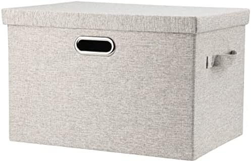 Graciadeco Large 17 36 Quart Collapsible Stackable Storage Bins with Lids, 1 Pack Beige Foldable Fabric Closet Storage Boxes with Lids, 4 Handles Toy Heavyduty Dark Gray Linen Storage Cube Box by GraciadecoStorage