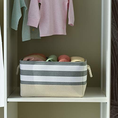 TheWarmHome Storage Basket Fabric Basket with Handles Dog Toy Basket Cloth Storage Bin Shelf Basket Decorative Storage Basket Shoe Basket Gift Basket(Grey&White Stripes-1 Pack,15.7L×11.8W×8.3H) - Image 5