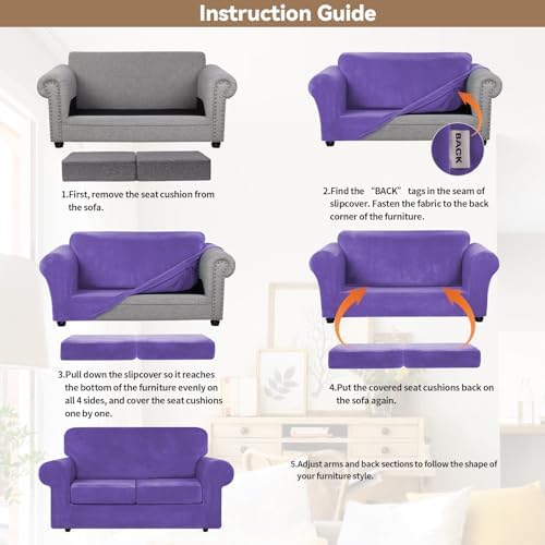 WEERRW Velvet Stretch 3 Pieces Couch Cover for Sofa Washable, Purple - Image 6
