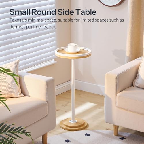 HOOBRO Small Round Side Table, Drink Table, Coffee Martini Table with Pedestal Accent for Small Spaces in Living Room, Bedroom, Sofa Couch, Natural and White WN168BZ01 - Image 4