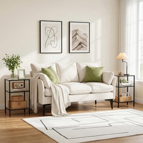 Glass Side Table, Tempered Glass End Table, 3-Tier Nightstands with Open Shelves, Small Coffee Table with Modern Style, Accent Table Small Table Sofa Table for Living Room, Bedroom, Black - Image 4