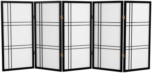 3 ft. Short Double Cross Shoji Screen - Black - 5 Panels by RedLantern