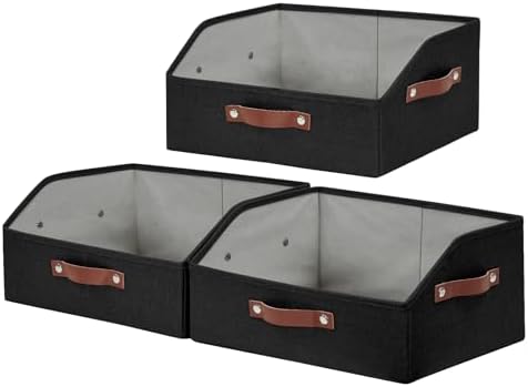 Bagnizer Closet Organizers and Storage, Linen Trapezoid Storage Bins with Handles, Collapsible Shelf Organizer for Blanket, Towel, Clothes, Hats, Purse (Black) by Bagnizer