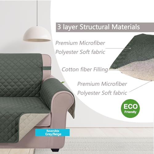 U-NICE HOME Large Sofa Cover Reversible Couch Cover for Dogs, Grey/Beige - Image 4