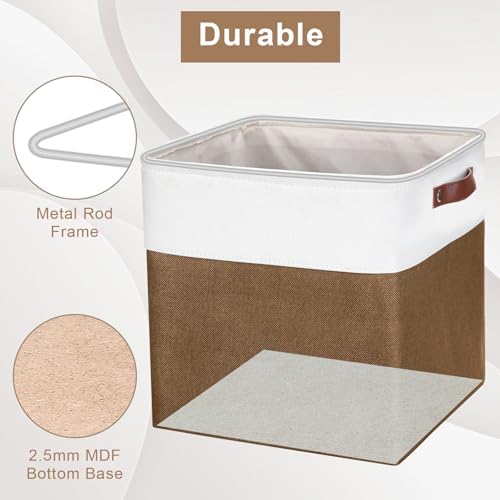 Bagnizer 13x13 Cube Storage Bins, Collapsible Fabric Storage Box, 4 Pack Closet Baskets with Handles for Organizing, Shelf, Toys, Clothes, Home, Office, Nursery (Brown&White) - Image 2
