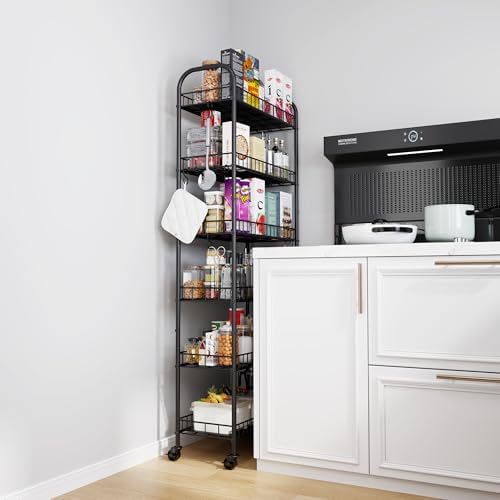 6 Tier Slim Storage Cart with Wheels, Metal Mobile Shelving Unit Organizer Utility Cart for Office Bathroom Kitchen Laundry Room Narrow Places (10inches) - Image 2