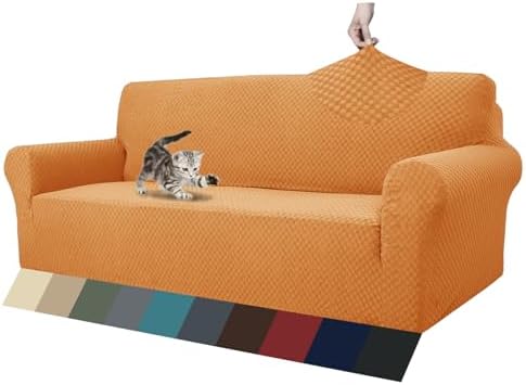 ZNSAYOTX 1 Piece Jacquard Couch Covers for 3 Cushion Couch High Stretch Sofa Cover for Pets Dogs Anti Slip Extra Large Sofa Slipcovers Furniture Protector (X-Large, Orange) by ZNSAYOTX
