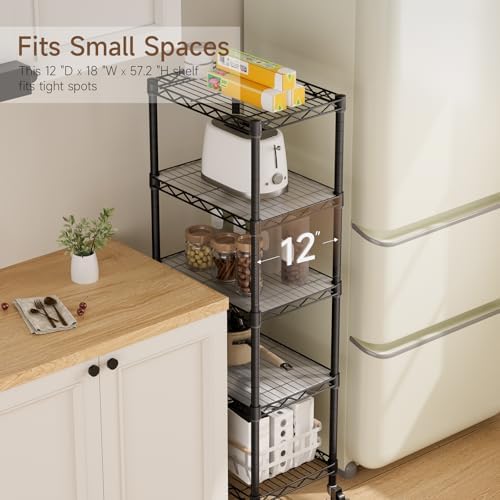 Golpart Small Shelves Storage Wire Metal Adjustable Shelf Unit with Wheels - Image 5