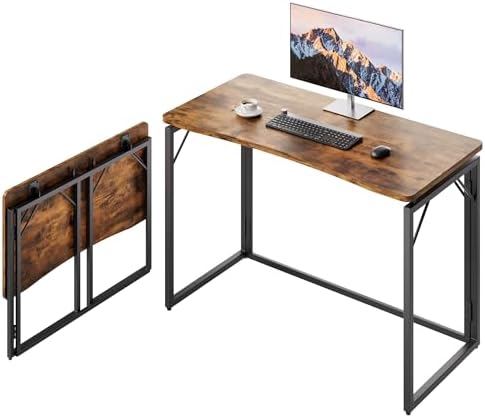 JOYMOOP 40" Rustic Brown Folding Desk No Assembly, Wooden Top, Middle Size by JOYMOOP