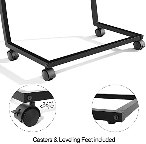 SRIWATANA Dark Walnut C Shaped Side Table with Wheels, Wood End Sofa Table - Image 5