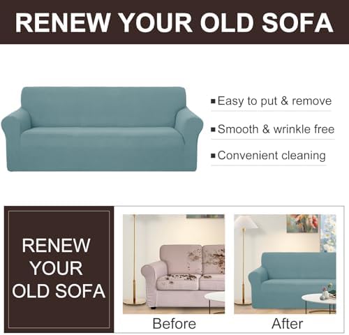 U-NICE HOME Loveseat Cover Stretch Couch Cover Sofa Slipcover, Light Blue - Image 4