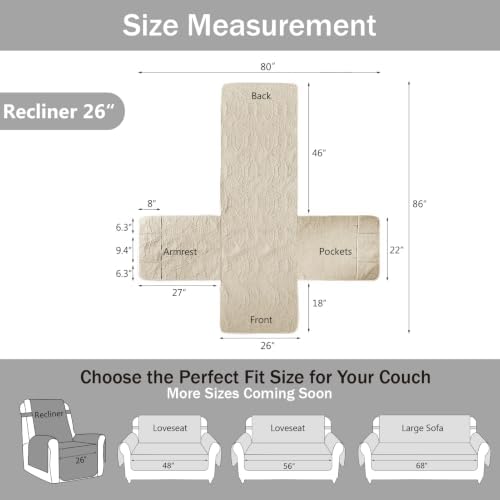 Camel Recliner TV Chair Covers, Quilted Décor Water-Repellent Medium Lazy Boy Chair Covers, Pet Friendly Recliner Slipovers for Dogs Cats, Washable Couch Cover (Recliner 26", Camel) - Image 6