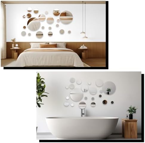 30Pcs Round Mirror Tiles Self Adhesive, 4 Sizes Acrylic Mirror Wall Decals Mirrors Tile Decorative Mosaic Mirrors Sheets for Bathroom, Bedroom, Wall Decor, DIY Projects - Image 6