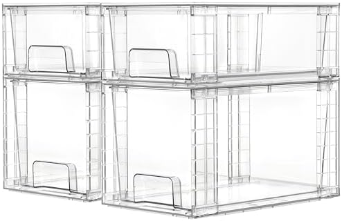 Vtopmart Clear Stackable Storage Drawers, 4 Pack Kitchen Cabinet Set by Vtopmart