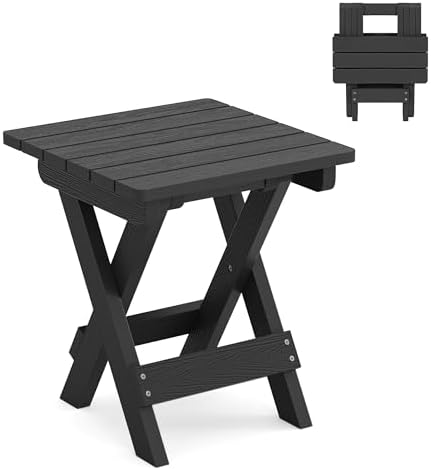 LUE BONA Small Outdoor Folding Side Table HDPS 14 Inch Height, Black by LUEBONA
