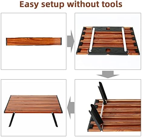 ROCK CLOUD Portable Beach Table Aluminum Ultralight Folding Camping Table, Wood Grain - Image 4