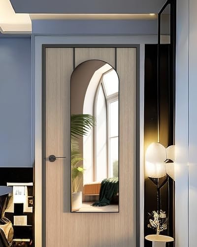 KOMCOTE Full Length Mirror 48x14 Inches - Over The Door Hanging Mirror for Bedroom, Living Room, Closet - Arch Floor Mirror, Door Mirror with Black Frame - No Drill Easy Install - Image 5