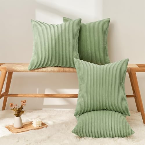 Topfinel Decorative Sage Green Throw Pillow Covers Cushion Cases, Set of 4 Soft Velvet Modern Double-Sided Designs Match for Home Decor, Pillow Inserts Not Included (18x18 inch) - Image 2