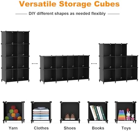 AWTATOS 8 Cube Storage Organizer, Closet Organizer Storage Shelf, Black - Image 6