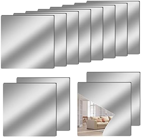 12" x 12" Acrylic Flexible Mirror Sheets, 12 Pack Self-Adhesive Mirror Tiles, Square Cuttable Wall Stickers, Non-Glass, Safety Reflective for DIY Craft Home Wall Decor by Chuangyinggo