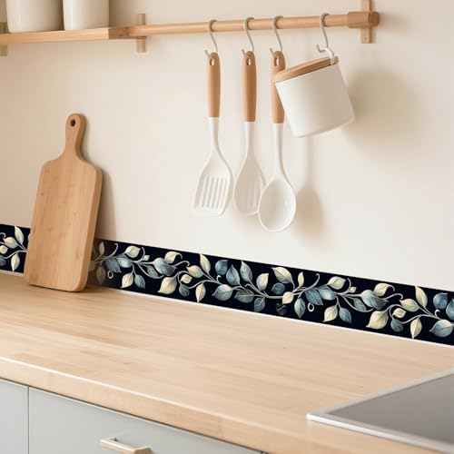 IVN Wallpaper Border Peel and Stick Wall Blue Leaves 4x196 Inch - Image 2