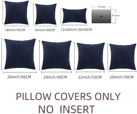 Fancy Homi 2 Packs Navy Blue Euro Decorative Throw Pillow Covers 28x28 Inch for Living Room Couch Bed, Farmhouse Boho Home Decor, Soft Corss Corduroy Patchwork Textured Square Cushion Case 71x71 cm - Image 7