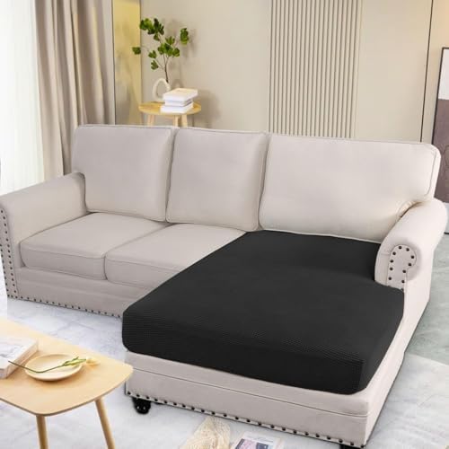H.VERSAILTEX Super Stretch Individual Chaise Cover Sectional Couch Covers for L Shaped Sofa Both Left/Right Featuring Thick Jacquard Textured Twill Fabric (1 Piece Chaise Cover Large, Black) - Image 3