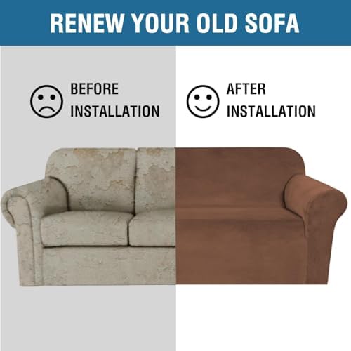 H.VERSAILTEX Stretch Velvet Sofa Covers for 3 Cushion Couch Covers Furniture Protector Soft with Non Slip Elastic Bottom, Crafted from Thick Comfy Rich Velour (Large Sofa 90"-97", Caramel Cafe) - Image 5