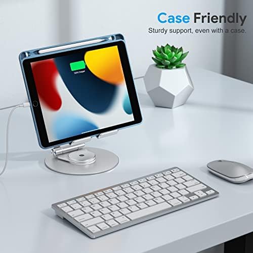 OMOTON Swivel Tablet Stand for iPad with 360 Rotating Base, Foldable Adjustable Holder for Drawing, Compatible with iPad Pro/Air/Mini and More, Silver - Image 6