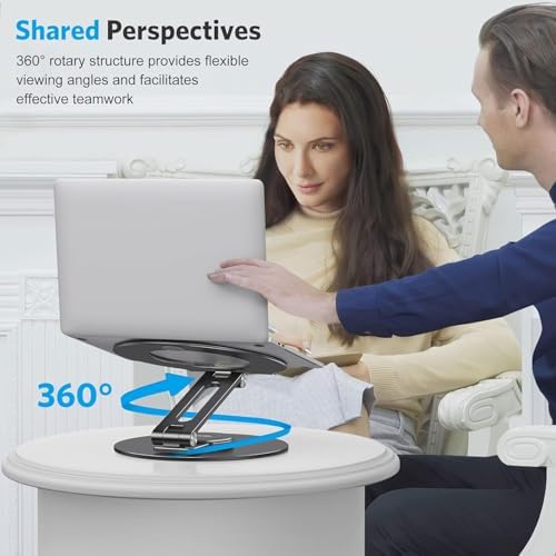 OMOTON Adjustable Laptop Stand for Desk 360° Rotating Base up to 17" Black - Image 4