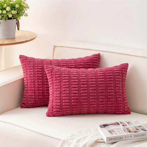 Pack of 2 Corduroy Decorative Throw Pillow Covers 12x24 Inch, Rose Red by Unknown