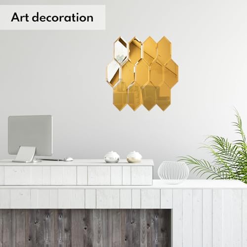 Lovdeco Peel and Stick Beveled Mirror Tile, Mirror Backsplash for Kitchen Bathroom Wall, 4x7.87 Inches Hexagon, Gold (30 Pcs, 4.8 SQ.FT.) - Image 5