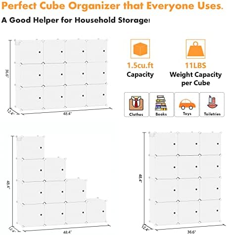 C&AHOME 12-Cube Storage Organizer with Door Cube Shelf Closet Cabinet Milky - Image 6