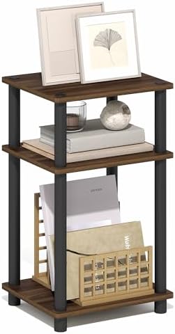 Furinno Turn-N-Tube 3-Tier Toolless Side Table, Compact, Brown Walnut by Furinno-FitsYourSpaceFitsYourBudget