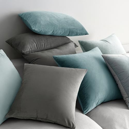 MIULEE Velvet Throw Pillow Covers 16x16 Inch Pack of 2 Light Blue - Image 4