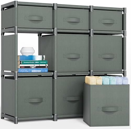 Mavivegue 9 Cube Storage Organizer, Closet Organizers and Storage, Cube Storage Shelf, Easy to Assemble with Storage Drawers, DIY Closet Cube Organizer for Living Room, Bedroom, Dorm Room-Gray by Mavivegue