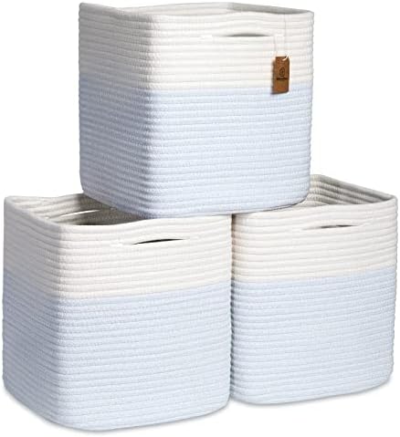 NaturalCozy Storage Cubes 11 Inch Cotton Rope Woven Baskets for Organizing, 3-Pack | Cube Storage Bin | Square Storage Baskets for Shelves Organizer, Classroom, Kids Toy Bins, Closet, Baby Nursery by NaturalCozy