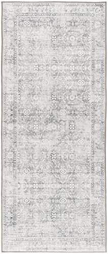 ReaLife Rugs Machine Washable Area Rug Runner - Living Room Bedroom Bathroom Kitchen Entryway Office - Padded Low Pile Stain Resistant Premium - Boho Farmhouse Vintage - Noor - Silver Ivory 2'6" x 6' - Image 3