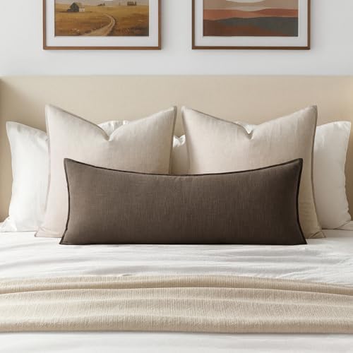 MIULEE Decorative Linen Lumbar Pillow Cover 14x36 Inch Dark Coffee - Image 2