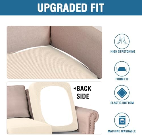 H.VERSAILTEX Super Stretch Individual Seat Cushion Covers Sofa Covers Couch Cushion Covers Slipcover Sets Thick Jacquard Textured Twill Fabric (1 Piece Chair Cushion Cover, Cream) - Image 6
